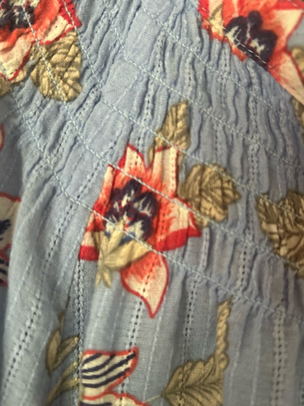 LOFT Blue Floral Henley Blouse - Picture 4 of 12